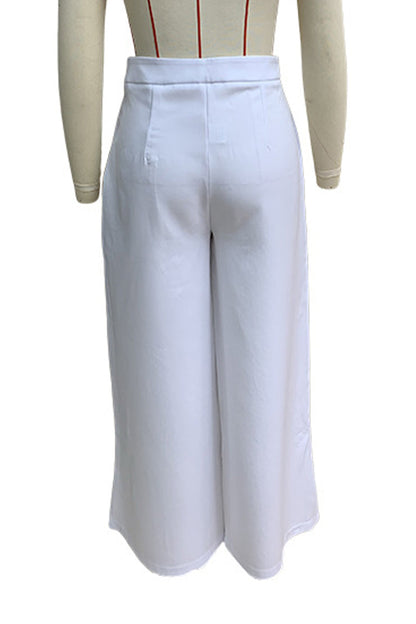 Pantalones casuales de uso diario de color sólido con bolsillos, sueltos, de cintura media, rectos, de color sólido