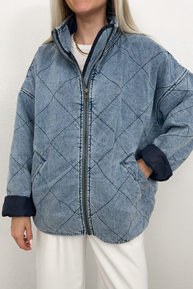 Prenda exterior informal de color sólido con cuello vuelto y cremallera desgastada