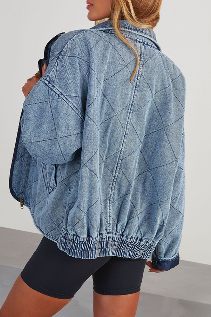 Prenda exterior informal de color sólido con cuello vuelto y cremallera desgastada