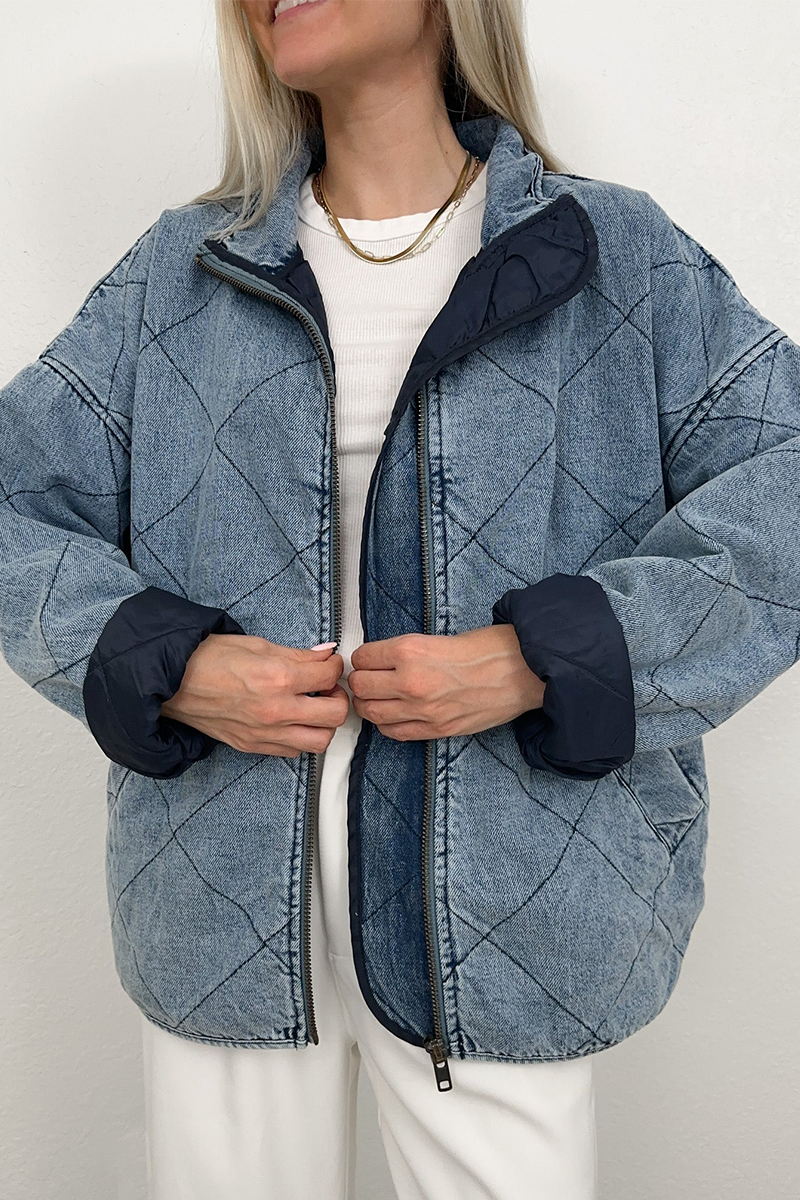 Prenda exterior informal de color sólido con cuello vuelto y cremallera desgastada