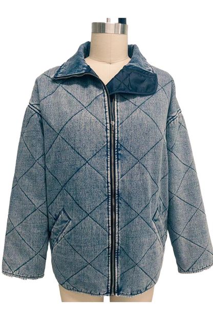 Prenda exterior informal de color sólido con cuello vuelto y cremallera desgastada