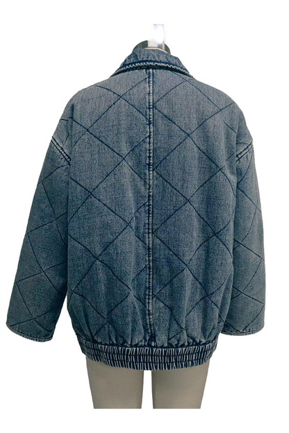 Prenda exterior informal de color sólido con cuello vuelto y cremallera desgastada