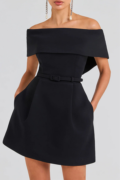 Vestidos sexis de corte A con hombros descubiertos, bolsillos y cordones en color liso (3 colores)