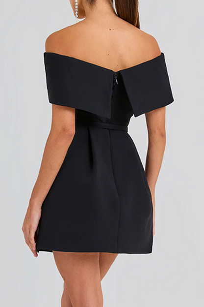 Vestidos sexis de corte A con hombros descubiertos, bolsillos y cordones en color liso (3 colores)