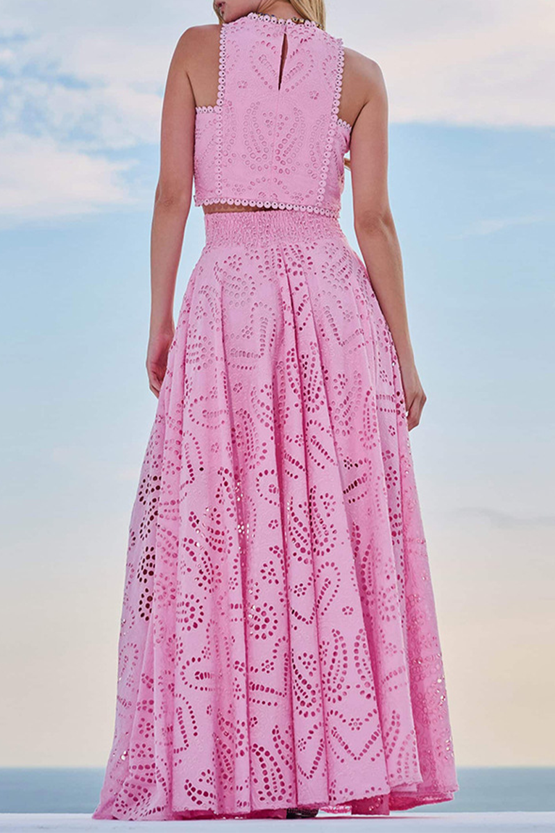 Elegante conjunto de dos piezas sin mangas con cuello redondo y aberturas en color sólido (sin patrón de posicionamiento) (4 colores)