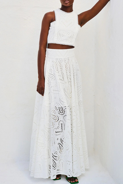 Elegante conjunto de dos piezas sin mangas con cuello redondo y aberturas en color sólido (sin patrón de posicionamiento) (4 colores)