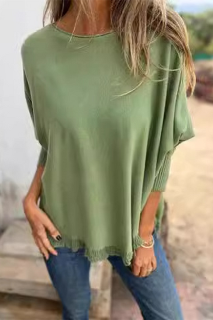 Suéteres casuales de cuello redondo con orillo de color liso (8 colores)