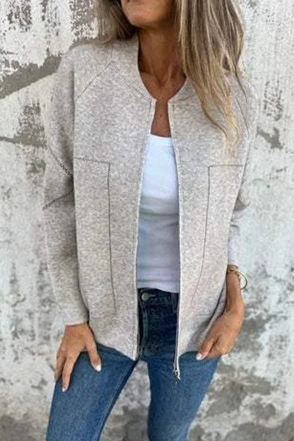 Prendas de abrigo informales de diario con bolsillos, patchwork, cremallera y cuello redondo (8 colores)