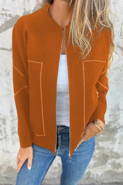 Prendas de abrigo informales de diario con bolsillos, patchwork, cremallera y cuello redondo (8 colores)