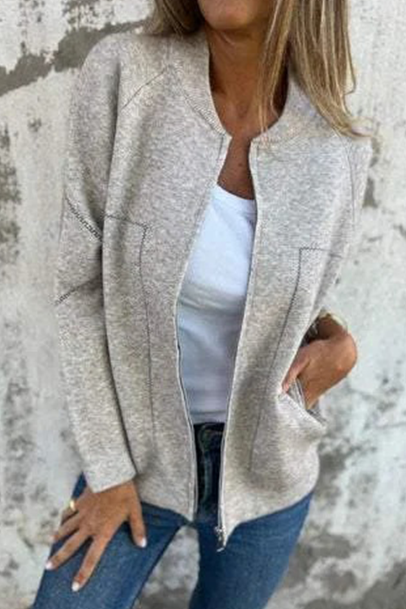 Prendas de abrigo informales de diario con bolsillos, patchwork, cremallera y cuello redondo (8 colores)