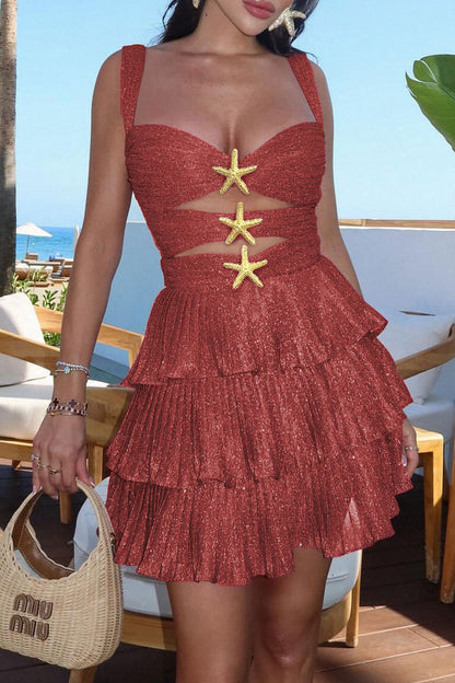 Vestidos sexis con falda de pastel y tirantes finos sin espalda y con agujeros de estrellas