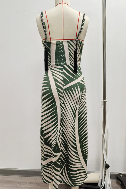 Vestidos largos informales con estampado calado, espalda descubierta, abertura y tirantes finos