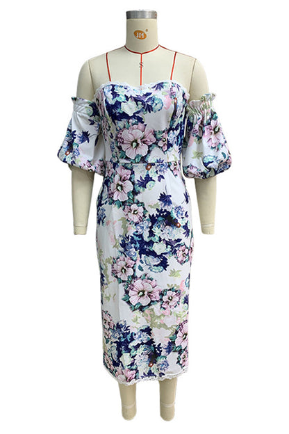 Vestidos sexis con falda cruzada, hombros descubiertos y estampado floral