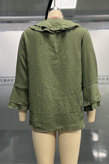 Blusas casuales de cuello en V con volantes de color liso para uso diario (7 colores)