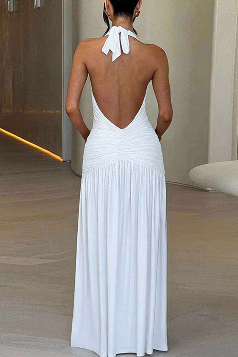 Vestidos sexis sin mangas con cuello halter y abertura en color sólido (3 colores)