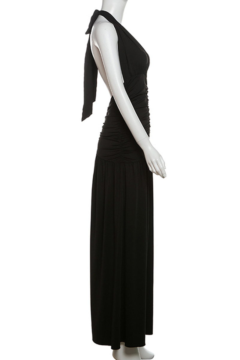 Vestidos sexis sin mangas con cuello halter y abertura en color sólido (3 colores)