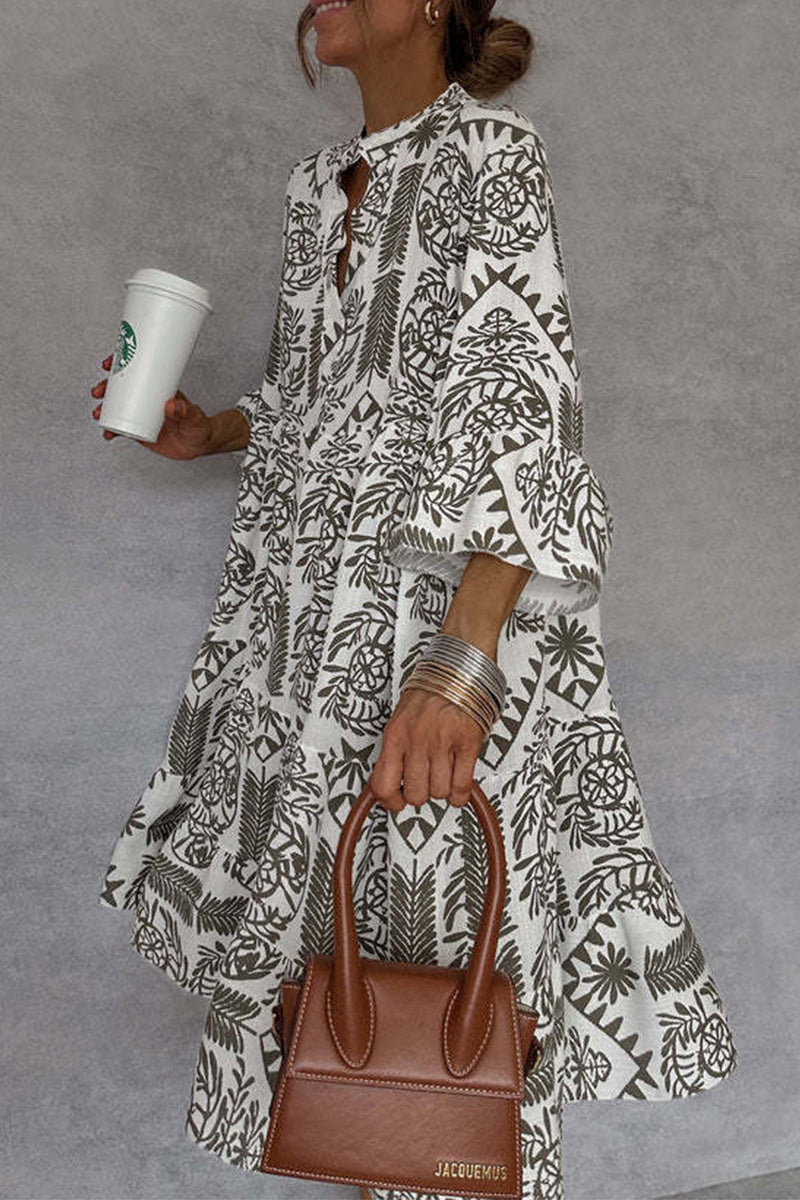 Vestidos casuales de corte A con cuello en V y estampado floral de patchwork