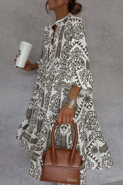 Vestidos casuales de corte A con cuello en V y estampado floral de patchwork