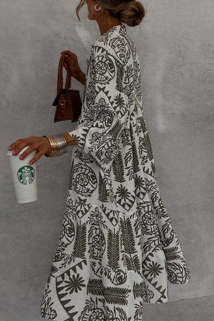 Vestidos casuales de corte A con cuello en V y estampado floral de patchwork