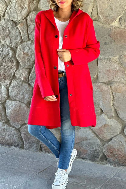 Prendas de abrigo informales con capucha y botones de bolsillo para uso diario (8 colores)