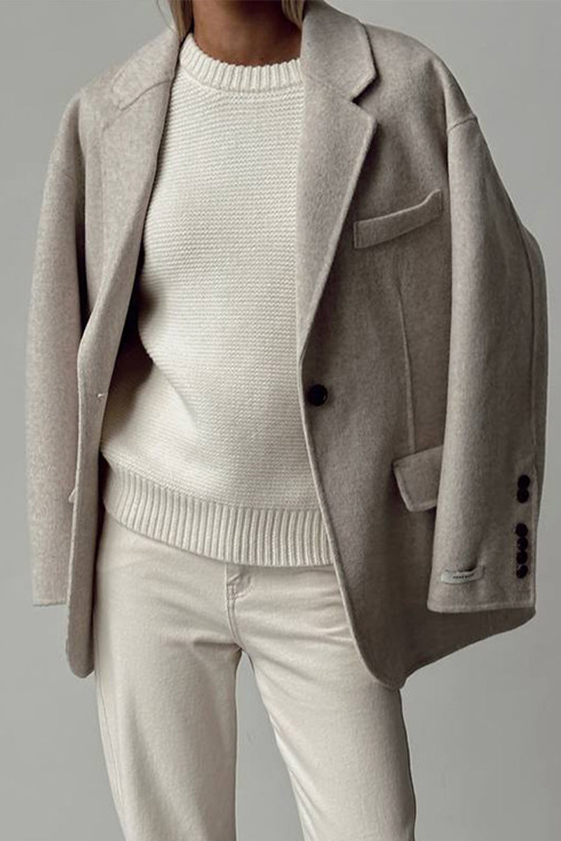 Suéteres casuales de cuello redondo de tejido liso de color diario