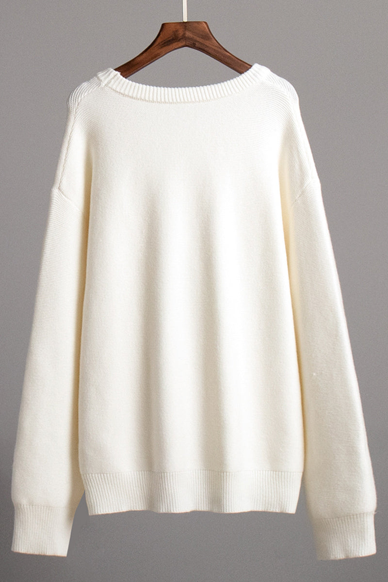 Suéteres casuales de cuello redondo de tejido liso de color diario