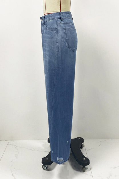 Vaqueros holgados de cintura alta con bolsillos rotos y degradado de color para uso informal en la calle