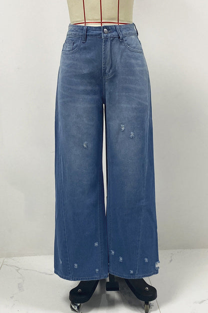 Vaqueros holgados de cintura alta con bolsillos rotos y degradado de color para uso informal en la calle