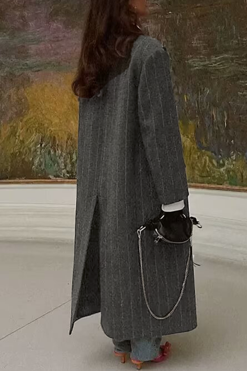 Prendas de abrigo informales con cuello vuelto, rayas y bolsillos de patchwork