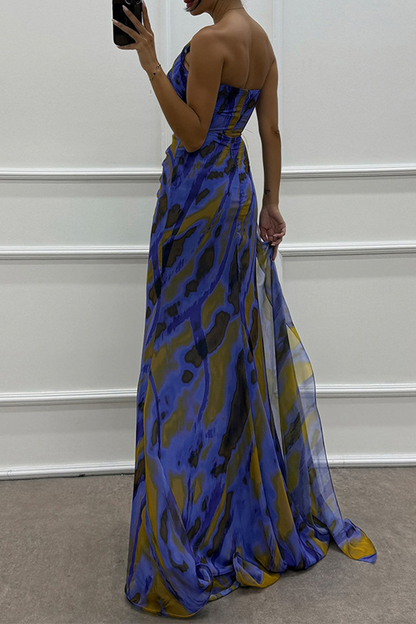 Vestido de noche sexy con estampado ombré, abertura irregular en contraste y hombros caídos (5 colores)