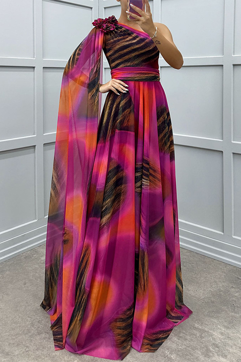 Vestidos de fiesta elegantes con estampado animal, contraste irregular, hombros caídos (4 colores)