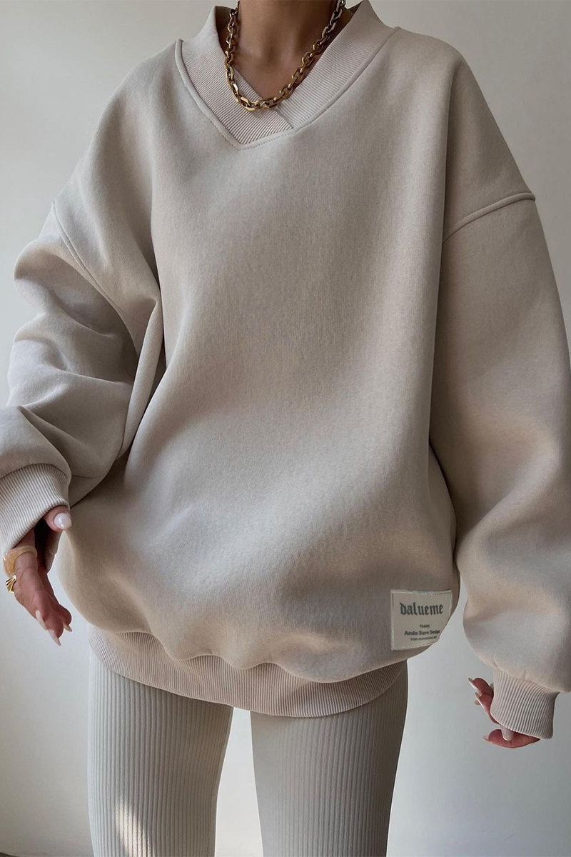 Sudadera informal con cuello en V y patchwork para uso diario