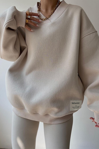 Sudadera informal con cuello en V y patchwork para uso diario