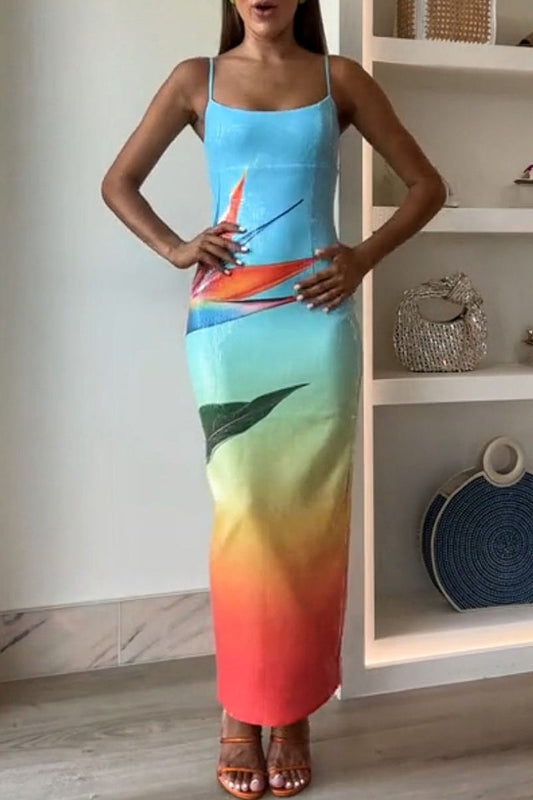 Vestidos de fiesta sexys con flores, lentejuelas y escote en U, falda de un solo paso