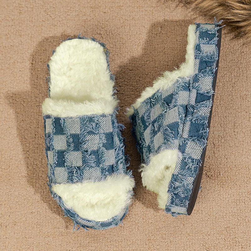 Zapatos de cuña cómodos y redondos con diseño de patchwork informal