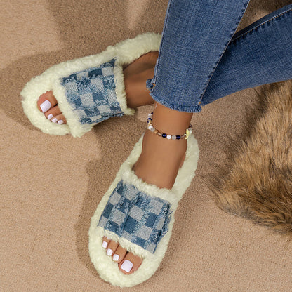 Zapatos de cuña cómodos y redondos con diseño de patchwork informal