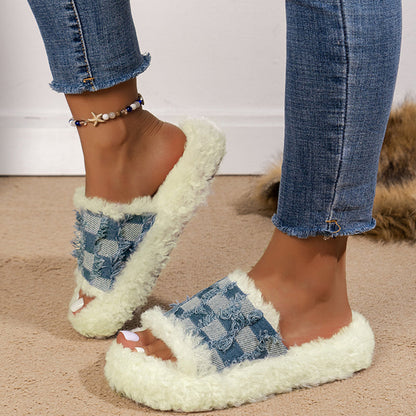 Zapatos de cuña cómodos y redondos con diseño de patchwork informal