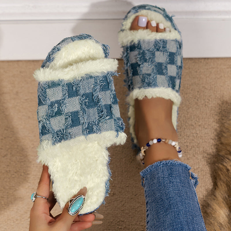 Zapatos de cuña cómodos y redondos con diseño de patchwork informal