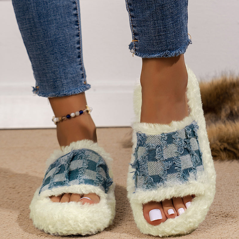 Zapatos de cuña cómodos y redondos con diseño de patchwork informal