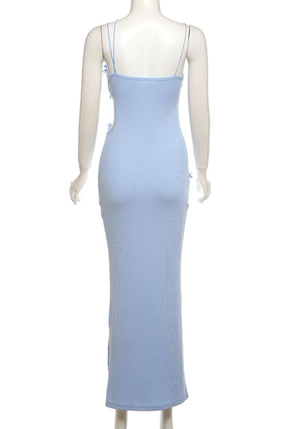 Elegantes vestidos de tirantes finos sin espalda y con patchwork calado