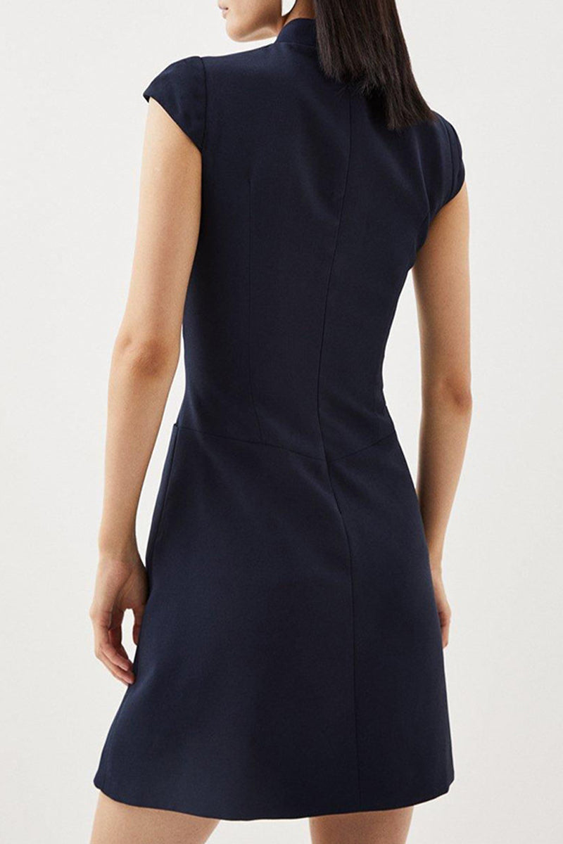 Elegantes vestidos de corte A con cuello mandarín plisado y cremallera