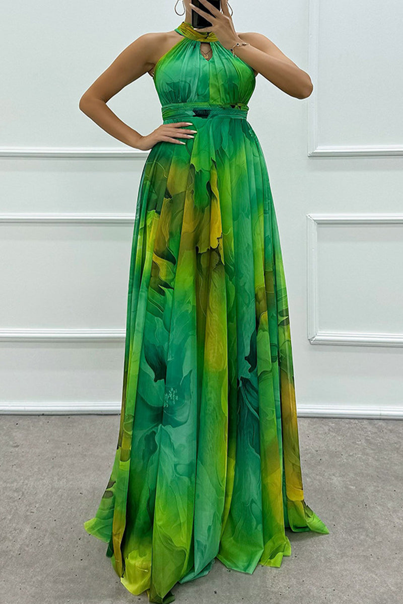 Vestidos de noche sexys con escote halter, encaje y contraste en degradado (3 colores)