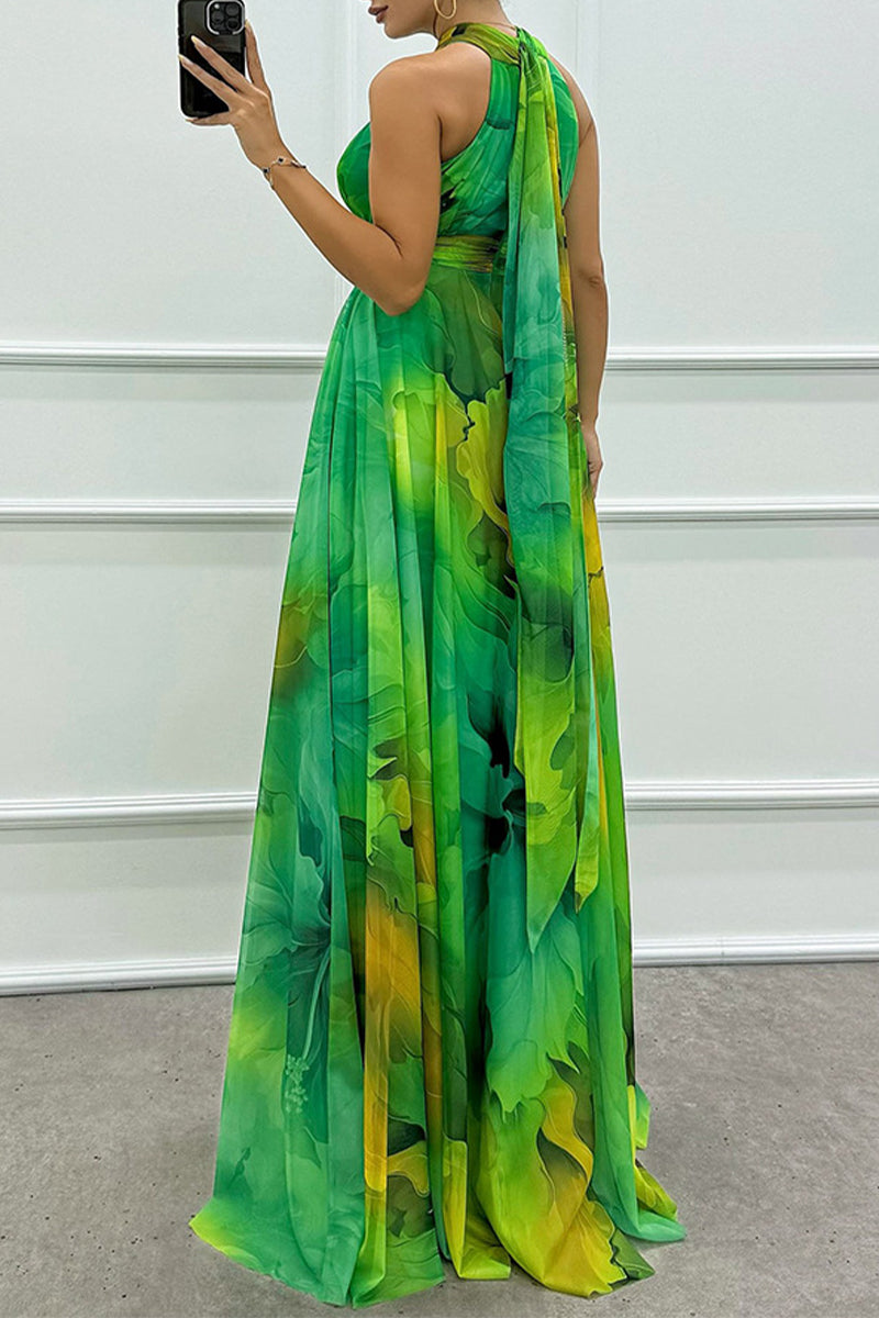 Vestidos de noche sexys con escote halter, encaje y contraste en degradado (3 colores)