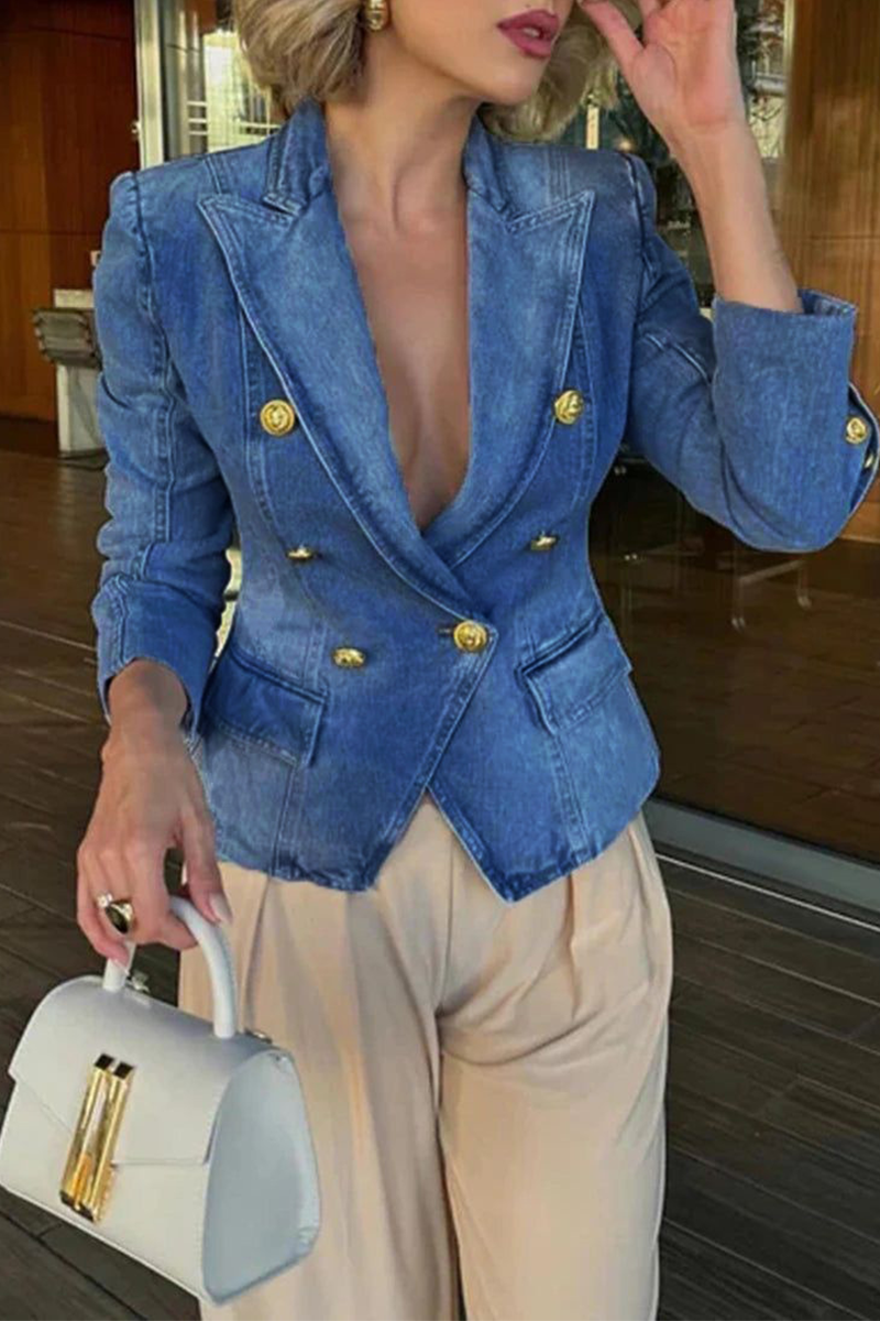 Prenda exterior informal con botones desgastados y cuello vuelto (3 colores)