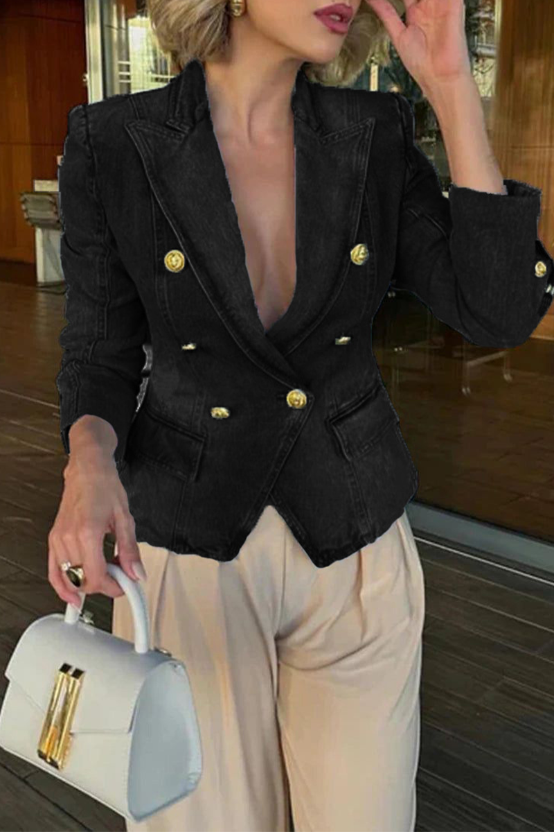 Prenda exterior informal con botones desgastados y cuello vuelto (3 colores)