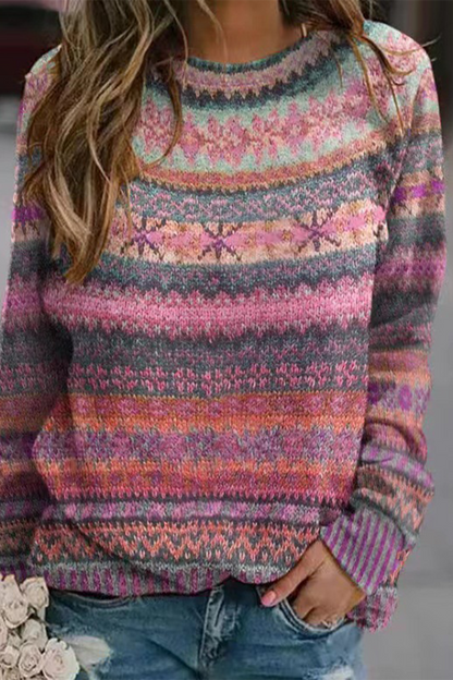 Blusa informal con cuello redondo y rayas en contraste (5 colores)