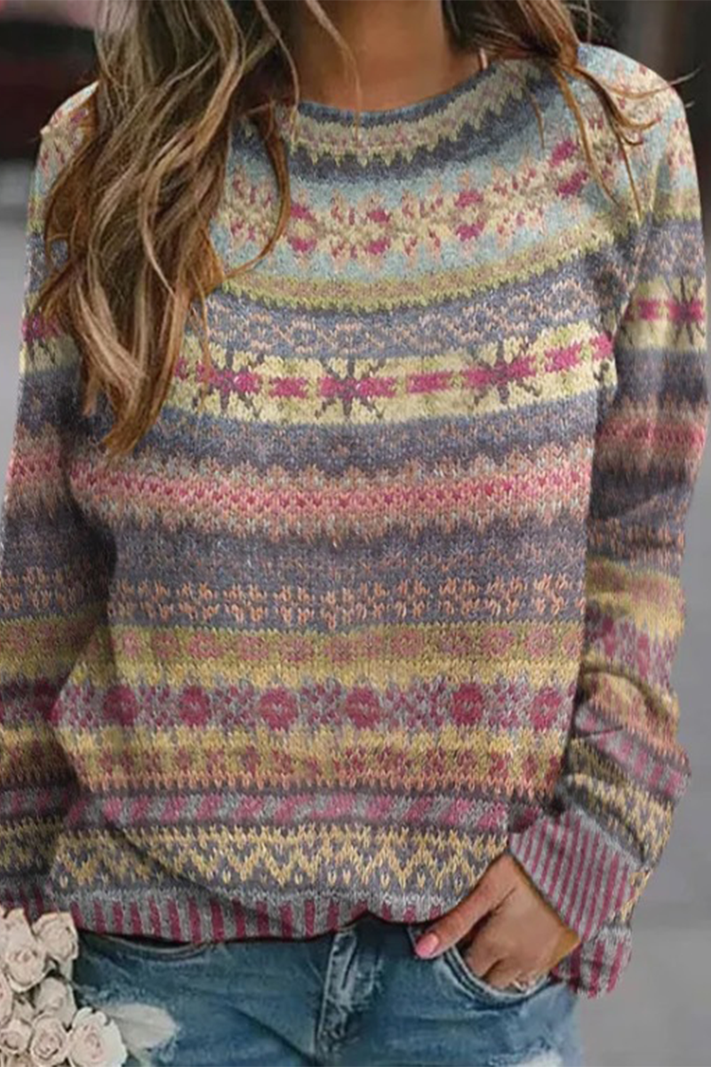 Blusa informal con cuello redondo y rayas en contraste (5 colores)