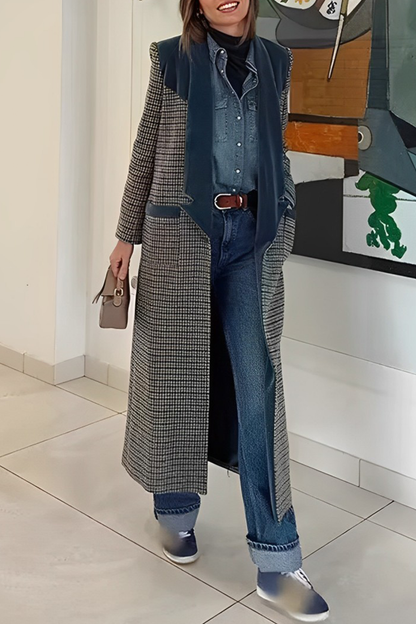 Prendas de abrigo informales de calle con cuello vuelto, cuadros y patchwork en contraste