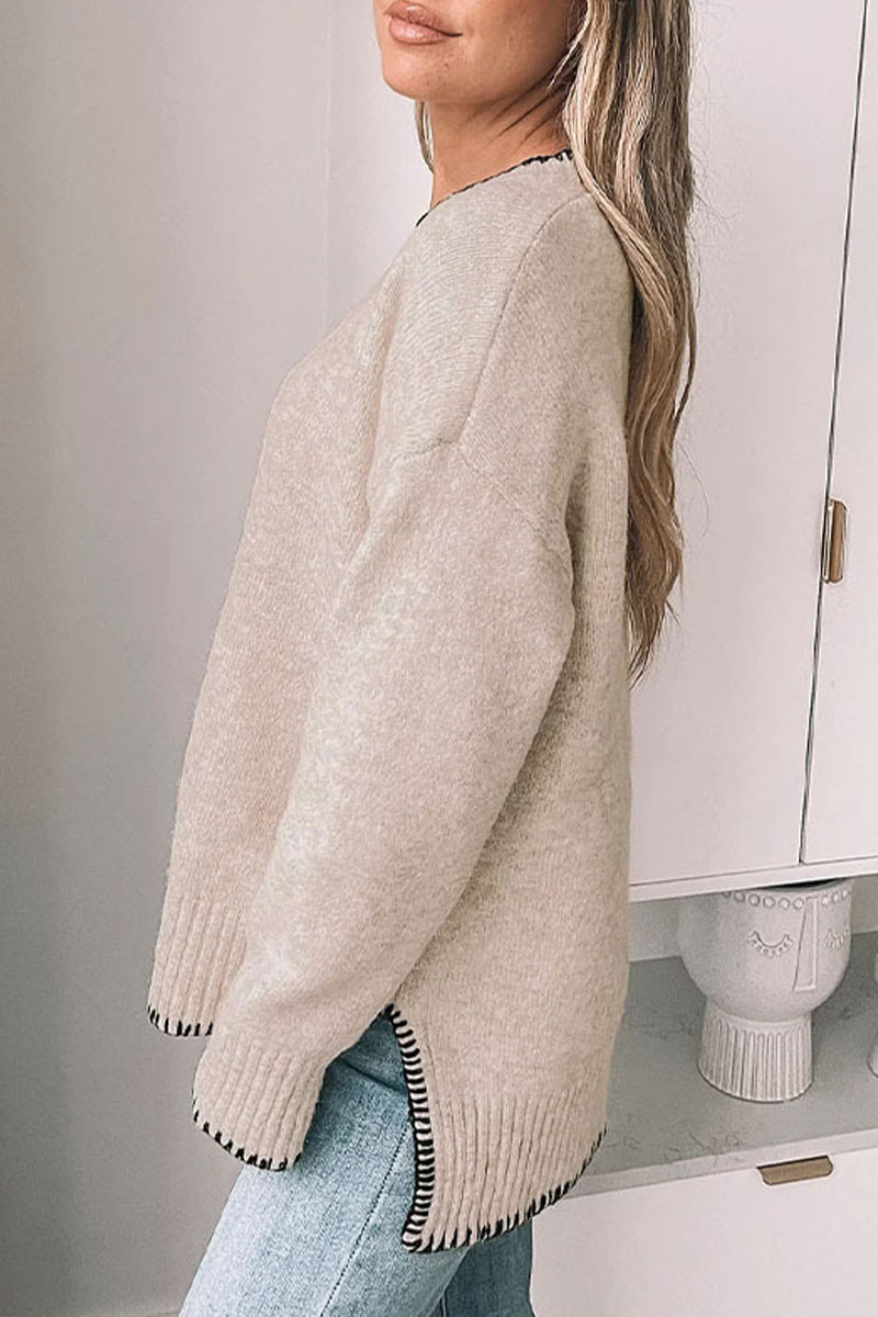 Suéteres casuales de cuello redondo con contraste y patchwork para uso diario (3 colores)