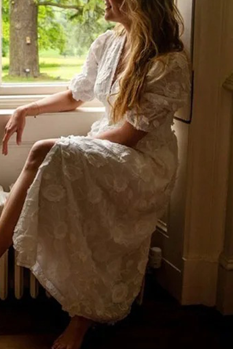 Vestidos casuales de vacaciones con escote en V y hebilla de jacquard